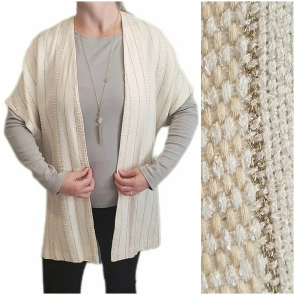 Zonda Nellis Hand-Woven VTG Cardigan Neutral Metallic ART TO WEAR Slow Fashion - Picture 3 of 17